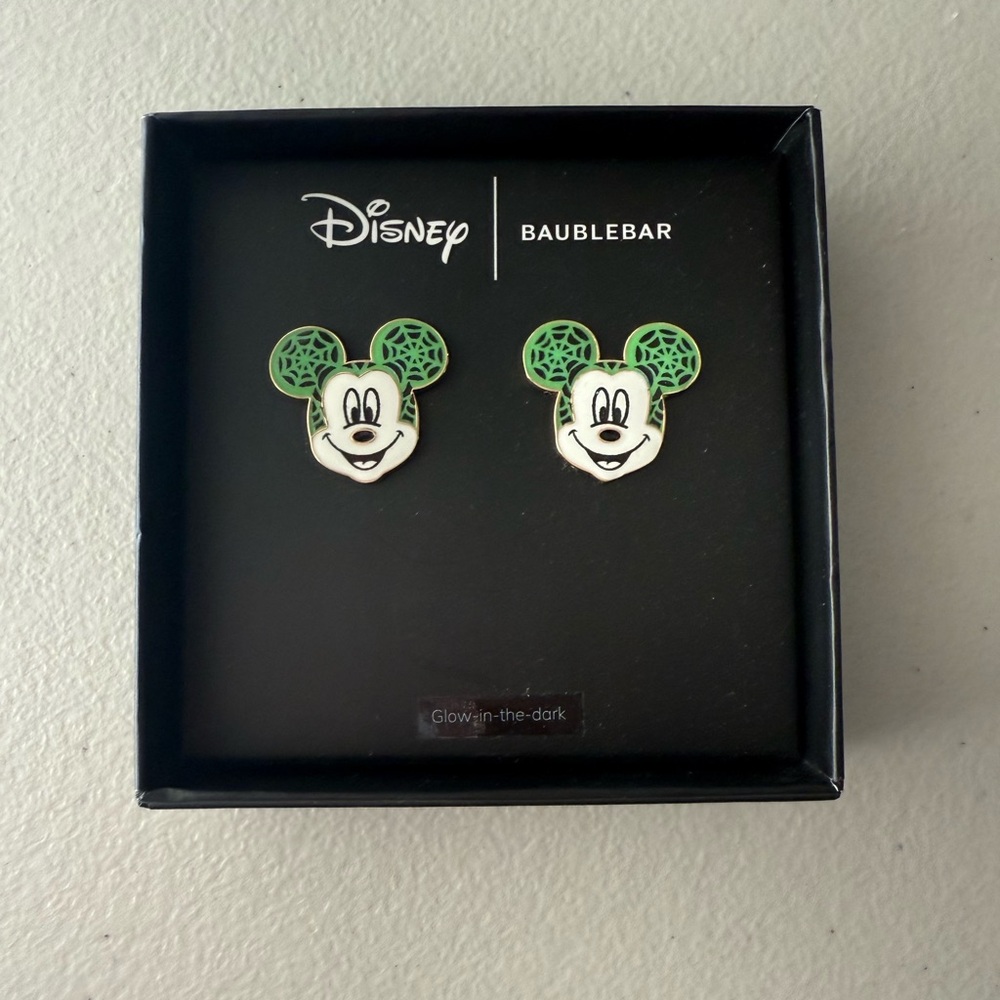Disney BaubleBar Mickey Mouse Earrings Green Spiderweb Halloween